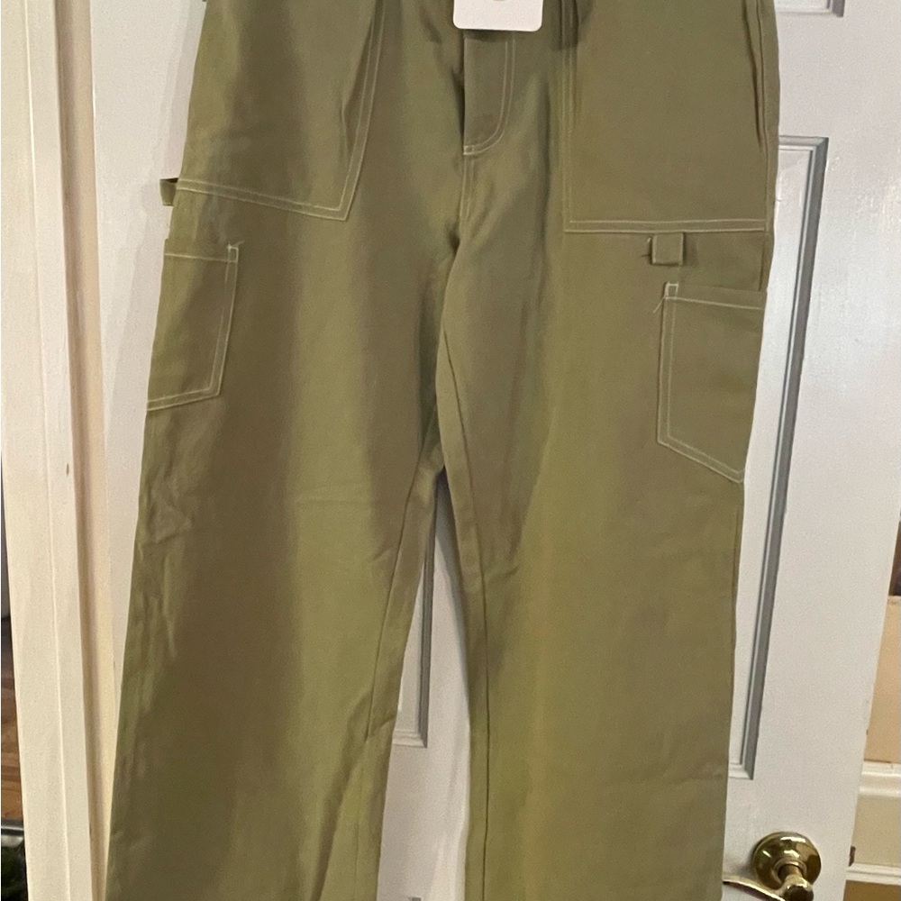 NWT Sky To Moon High Waist Wide Leg Cargo Pants Sage Grn Wo Lg needs zip fixed